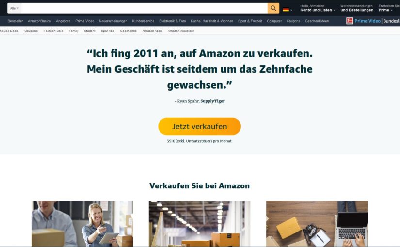 Screenshot Verkaufen bei Amazon